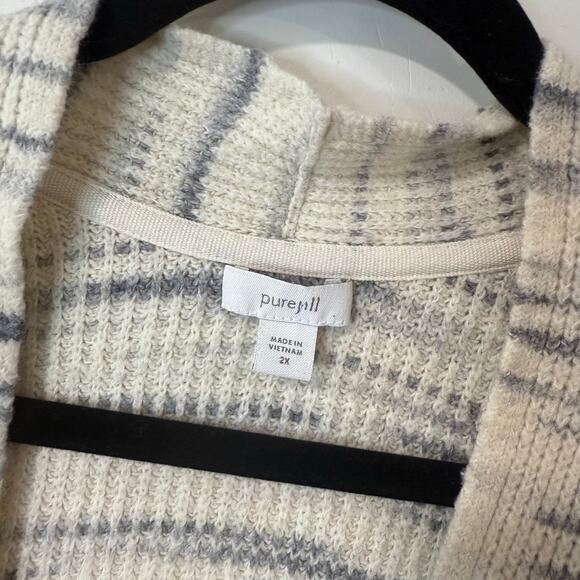 J. Jill Women's V Neck Sweater Marled Cotton Blend Grey Cream 2X Plus PureJill - Picture 3 of 8